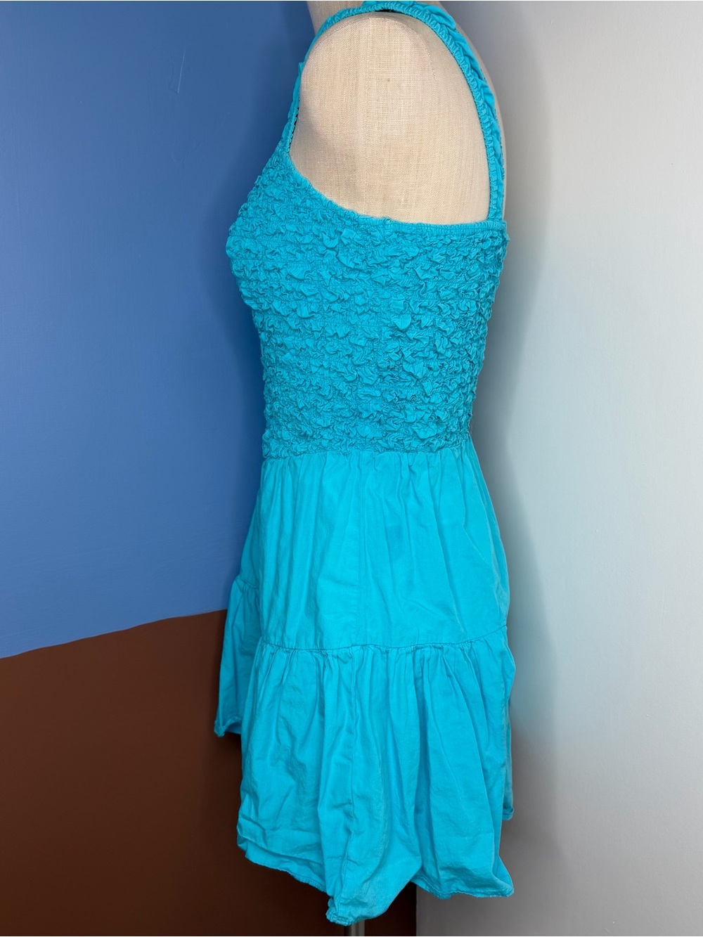 Saylor Mariah Smocked Mini Dress Turquoise Size Small - Picture 7 of 9